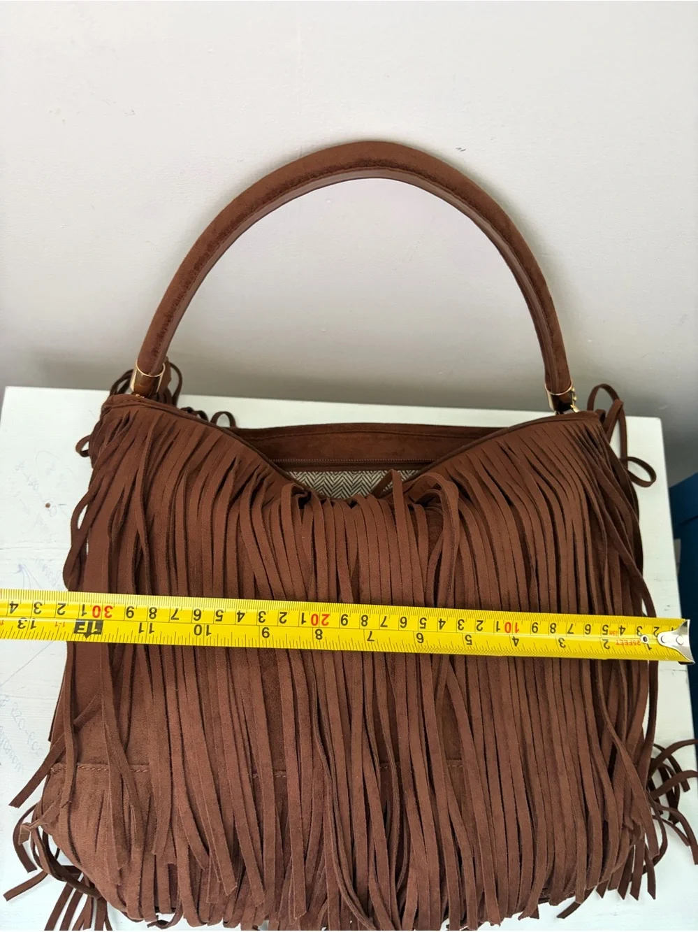Moda Luxe® Fringe Hobo Bag - Brown Suede. zippered bag